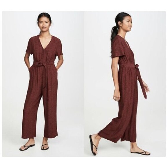 Rails Jet Jumpsuit in Rust Spotted Pattern Belted Wide Leg Women's Size M - Picture 11 of 11